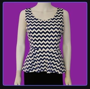 FREEWAY Anthropologie Chevron Open Back Peplum Sleeveless Hi-Low Blouse